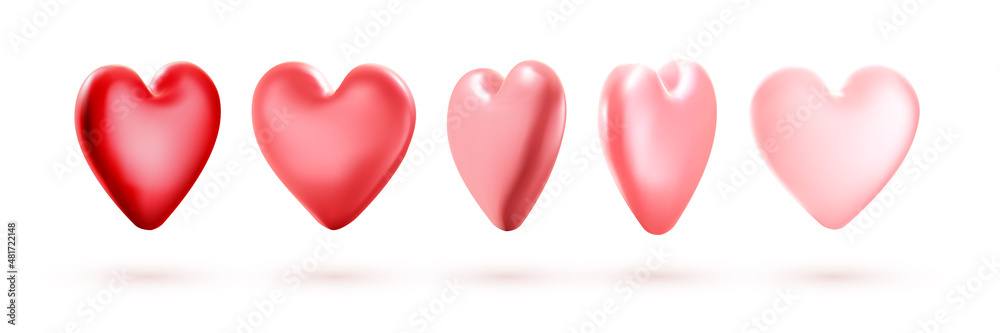 3d realistic gradient red to pink balloons in heart shape.
