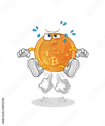 bitcoin fart jumping illustration. character vector