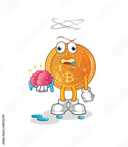 bitcoin no brain vector. cartoon character