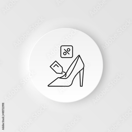 Business and finance neumorphic style vector icon Woman, shoes, discount label neumorphic style vector icon