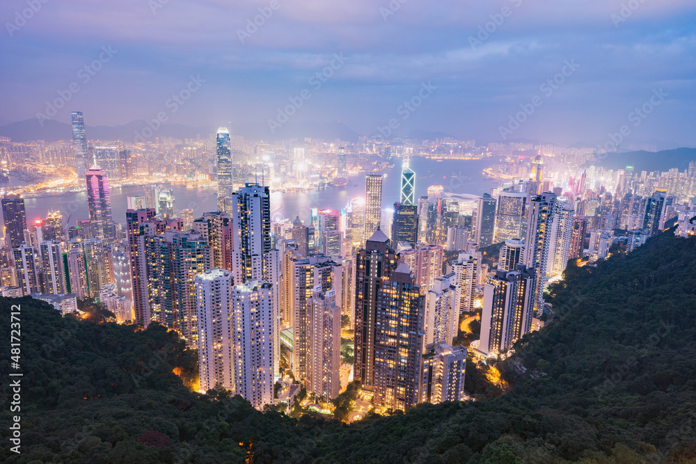 Fototapeta premium View of the downtown of Hong Kong from Victoria Peak.