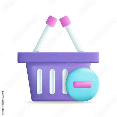 Remove from basket, shopping online buying and delivery service concept icon, 3d cartoon style vector illustration design isolated on white background.