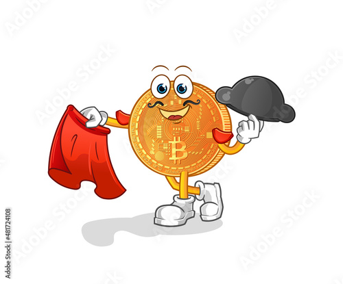 bitcoin matador with red cloth illustration. character vector