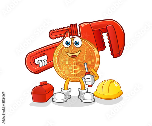 bitcoin plumber cartoon. cartoon mascot vector
