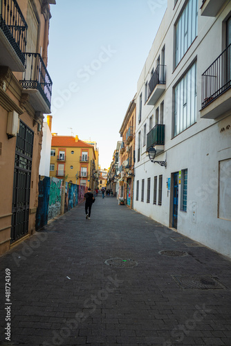 Malaga's old town on a beautiful sunny day at Christmas. Most of the city's streets are adorned with Christmas decorations.Malaga.Spain,Costa del sol, Andalusia (Series)