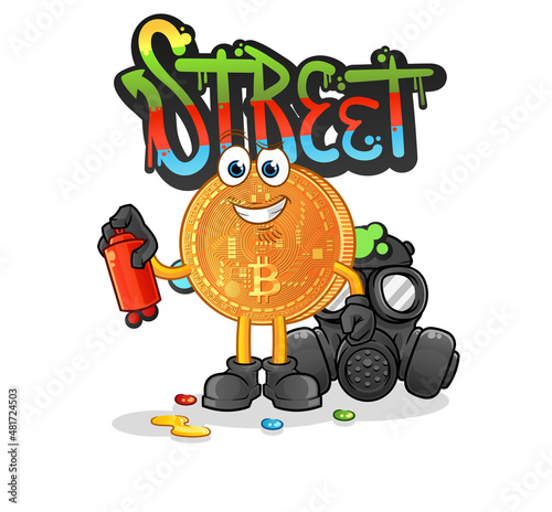 bitcoin graffiti artist vector. cartoon character