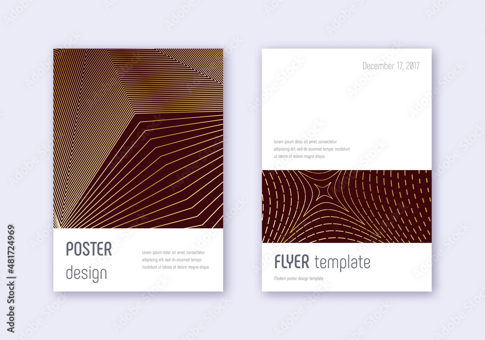 Fototapeta premium Minimalistic cover design template set. Gold abstr