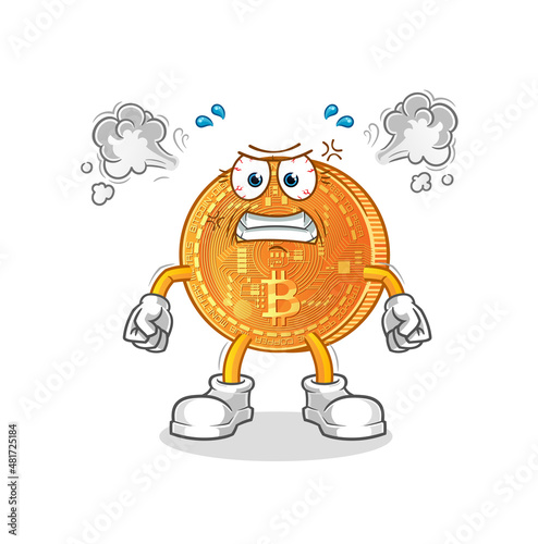 bitcoin very angry mascot. cartoon vector