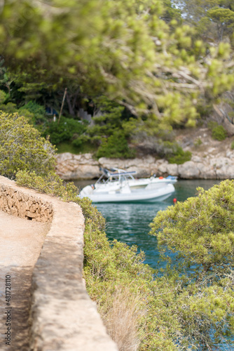 Landscape of Spain Island Mallorca Cala Figuera, fishermans marine bay with boats in sea port in summertime 