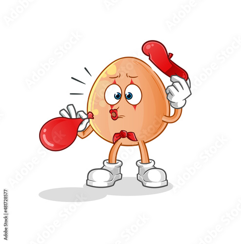 egg pantomime blowing balloon. cartoon mascot vector