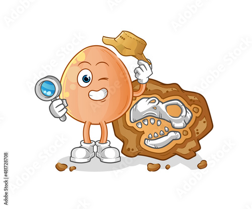 egg archaeologists with fossils mascot. cartoon vector