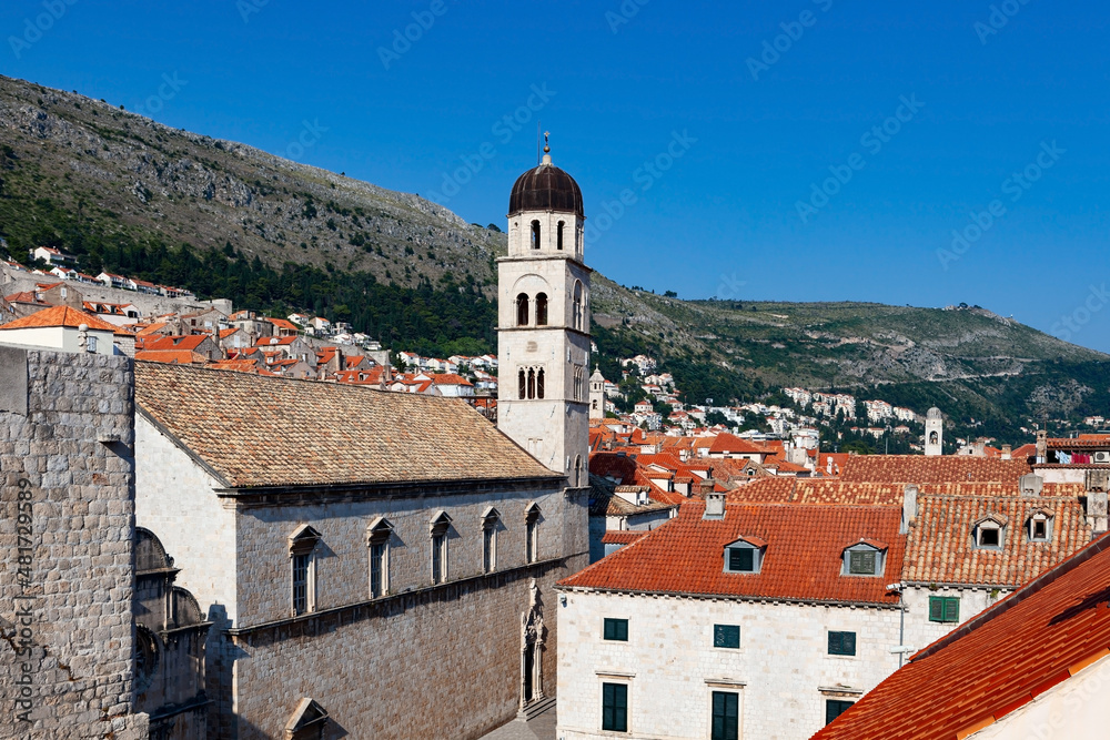 Famous orange roofs of the old and new parts of Dubrovnik, Croatia. View from the fortified wall.