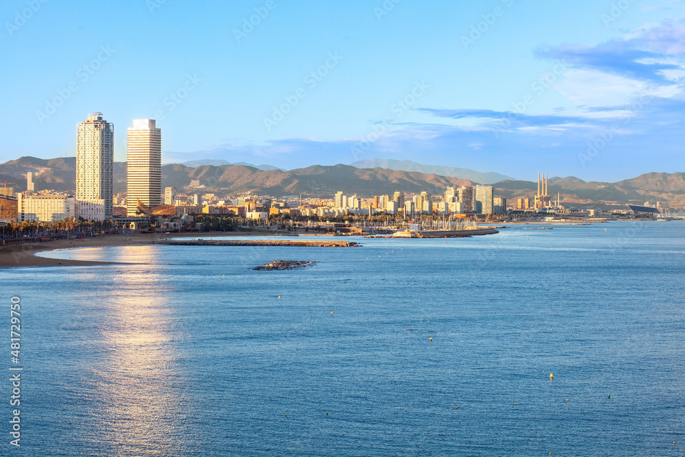 Sunrise in Barceloneta Beach, Barcelona, Spain Sunrise in Barceloneta Beach, Barcelona, Spain