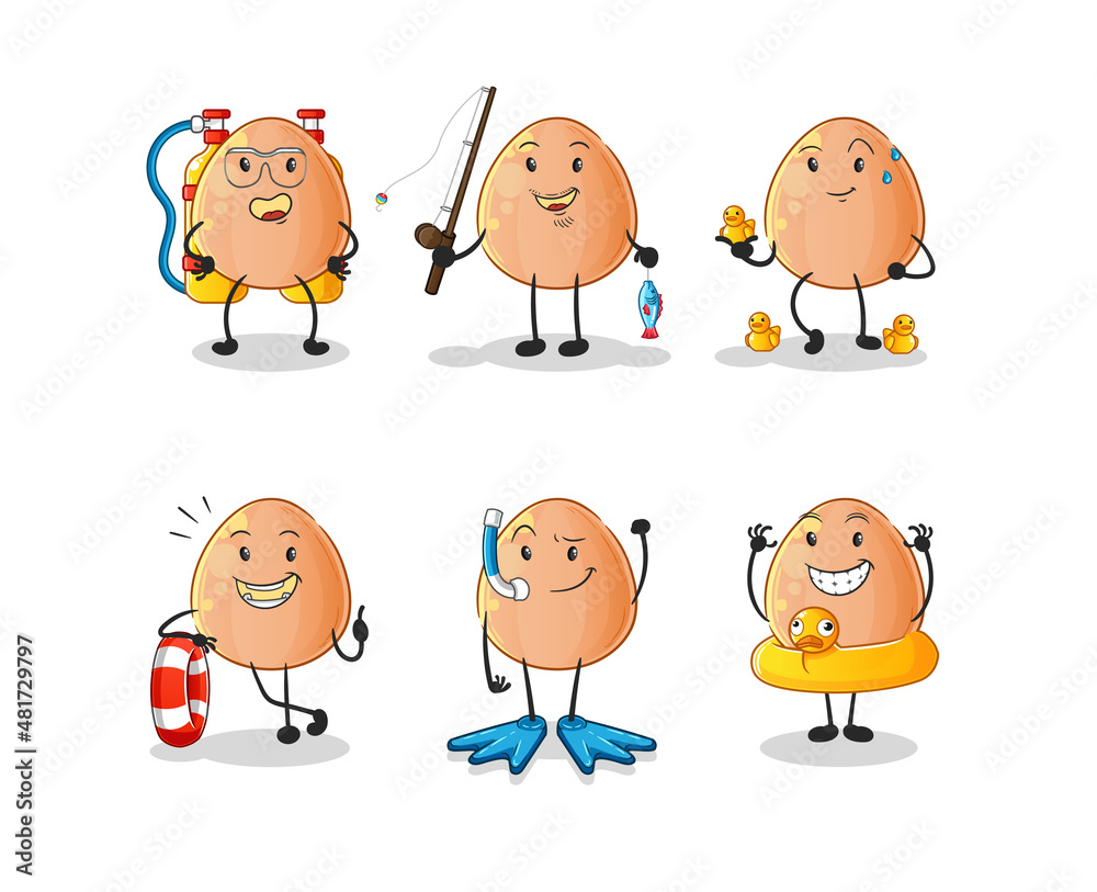 egg water activity group. cartoon mascot vector egg water activity group. cartoon mascot vector