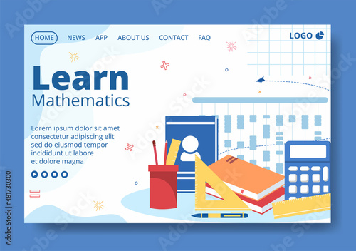 Learning Mathematics Education and Knowledge Landing Page Template Flat Illustration Editable of Square Background Suitable for Social Media or Web