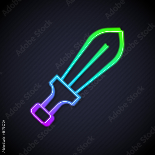 Glowing neon line Sword toy icon isolated on black background. Vector