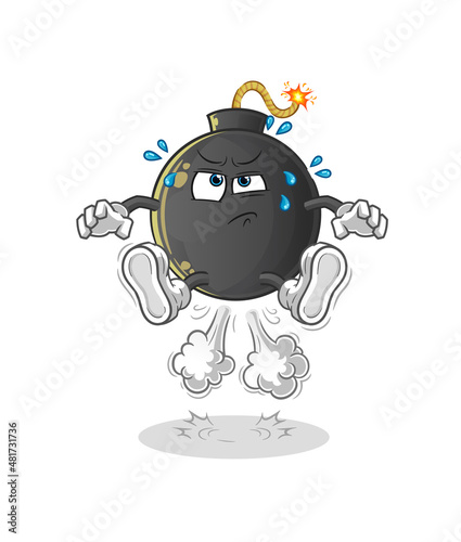 bomb fart jumping illustration. character vector