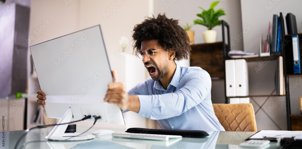 Ransomware Malware Attack. Hacked Business Computer Ransomware Malware Attack. Hacked Business Computer