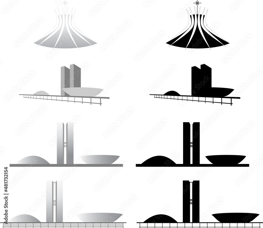 Vetor de Ilustracao colecao silhueta da Catedral de Brasilia, Congresso ...