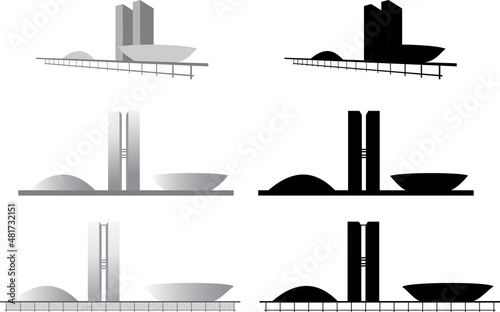 Ilustracao colecao silhueta do Congresso Nacional de Brasilia, politica, Oscar Niemeyer, Distrito Federal, arquitetura, cidade historica, DF