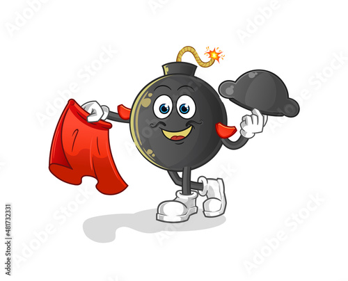 bomb matador with red cloth illustration. character vector