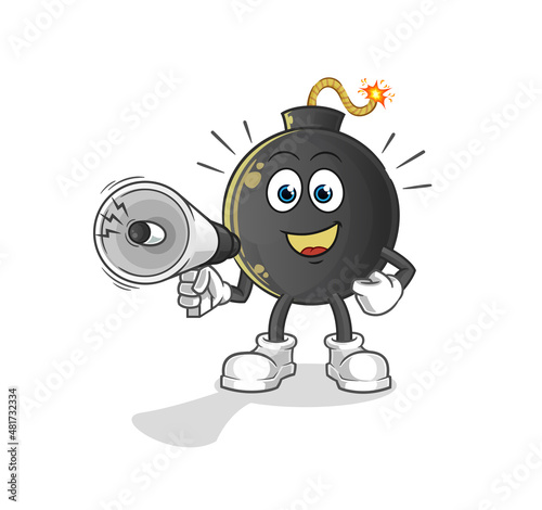 bomb holding hand loudspeakers vector. cartoon character