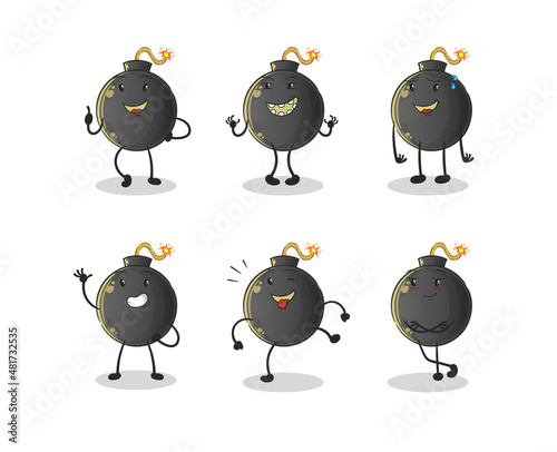 bomb happy set character. cartoon mascot vector