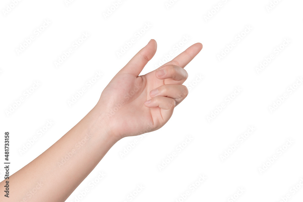 Woman hand showing isolated on white background. Woman hand showing isolated on white background.