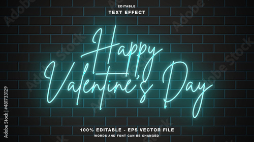 happy valentines day neon style editable text effect