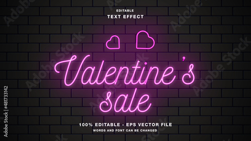 valentine's sale neon style editable text effect