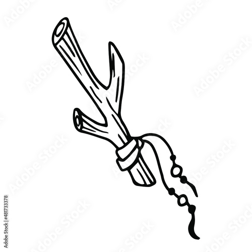 Esoteric branch in doodle style. Hand drawn illustration.