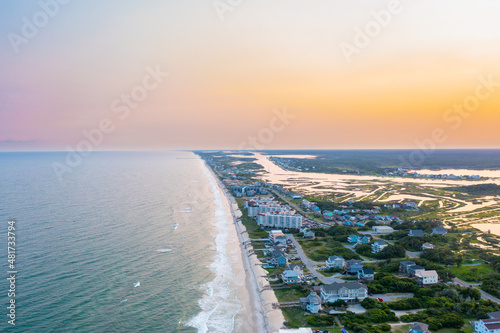Fototapeta Naklejka Na Ścianę i Meble -  Aerial View of North Topsail Beach looking South