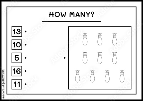 How many christmas light, game for children. Vector illustration, printable worksheet