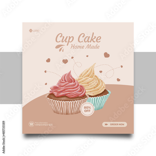 han drawn cup cake poster sale social media promotion and  banner poster post template design