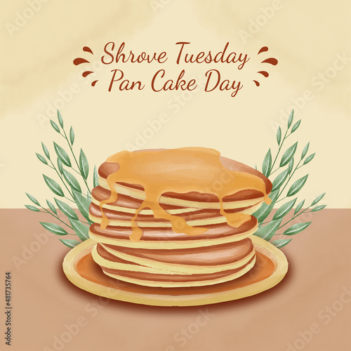 Watercolor Shrove Tuesday pancake day illustration