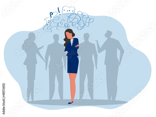 woman Unhappy or  Sad depressed lonely girl stands among people.depression, Bipolar disorder,mood disorder, social anxiety Psychology flat illustration