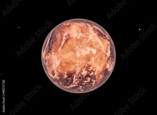 Fototapeta Naklejka Na Ścianę i Meble -  TRAPPIST-1D Alien Habitable Exoplanet with Water Front Full View