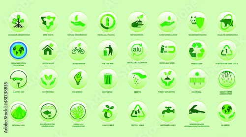 Comprehensive icons set of nature conservation