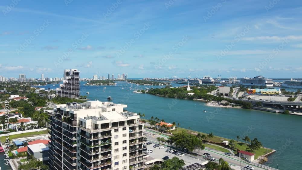 Miami USA, Aerial View of Venetian Islands, Intracoastal Waterway and Yachting Club on Sunny Day - Drone Shot Miami USA, Aerial View of Venetian Islands, Intracoastal Waterway and Yachting Club on Sunny Day - Drone Shot