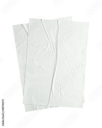 mock up template of A4 format with crumpled sheet of textured paper on white background.