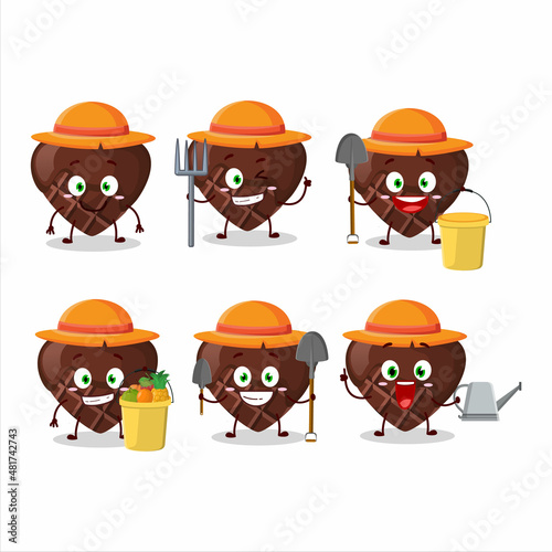 Farmer chocolate love cute mascot character with fork