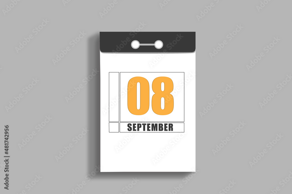 september 8. 8th day of month, calendar date.White page of tear-off calendar, on gray insulated wall. Concept of day of year, time planner, autumn month september 8. 8th day of month, calendar date.White page of tear-off calendar, on gray insulated wall. Concept of day of year, time planner, autumn month