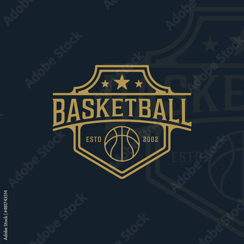 basketball logo line art simple vector illustration template icon graphic design. sport sign or symbol for team or club league and competition concept with badge and typography style