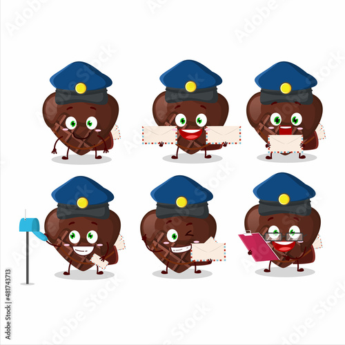 A picture of cheerful chocolate love postman cartoon design concept