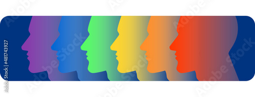 Ilustracao silhueta cabecas LGBT, arco iris, gay, lesbica, lesbicas, amor, romance, comunidade gay, rainbow, pride, love is love, gay, comunidade, LGBT, LGBTQ, representatividade, homem, mulher