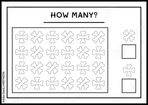 How many Bone, game for children. Vector illustration, printable worksheet