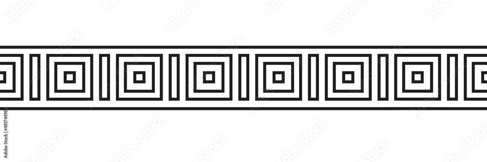 Seamless meander patterns. Greek meandros, fret or key. Black ornament for Acient Greece style borders. Vector illustration