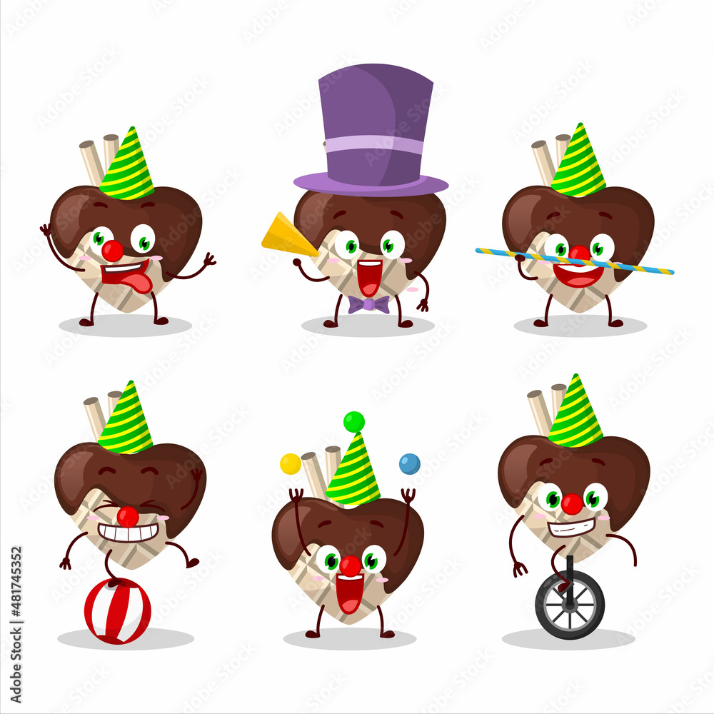 Cartoon character of white chocolate love with various circus shows Cartoon character of white chocolate love with various circus shows
