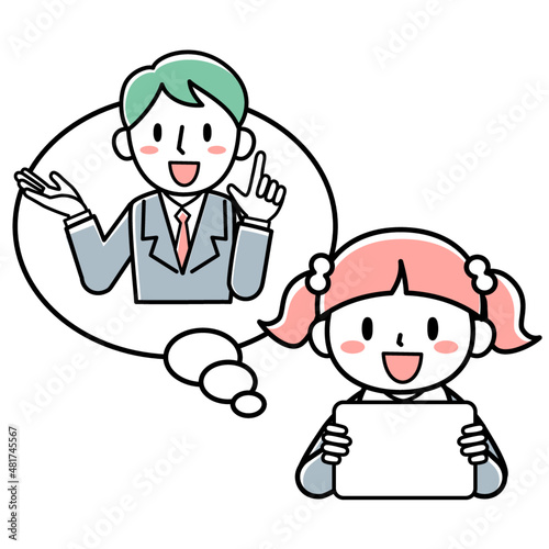 タブレットを使ってリモート授業を受ける子ども