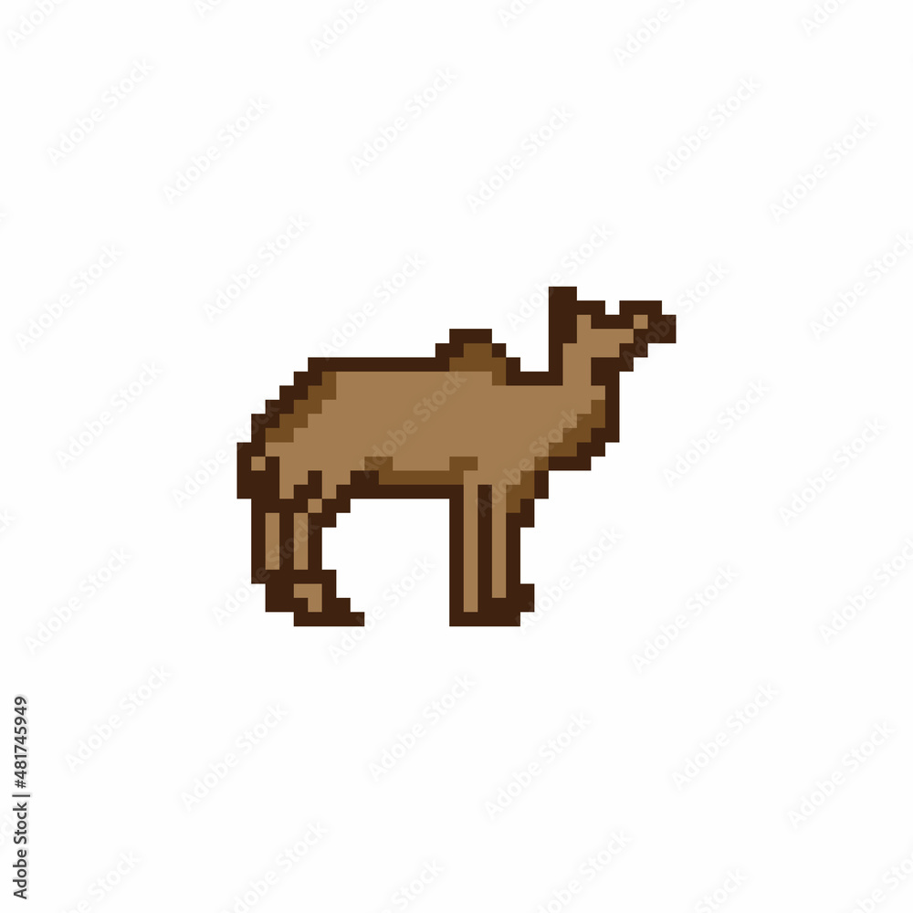 Camel flat icon. Abstract pixel art style. 8-bit. Knitting design. Isolated vector illustration.